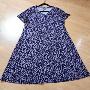 Chico's Slinky Fluid Knit Purple Black Short Sleeve Dress Women's Size Large (2)